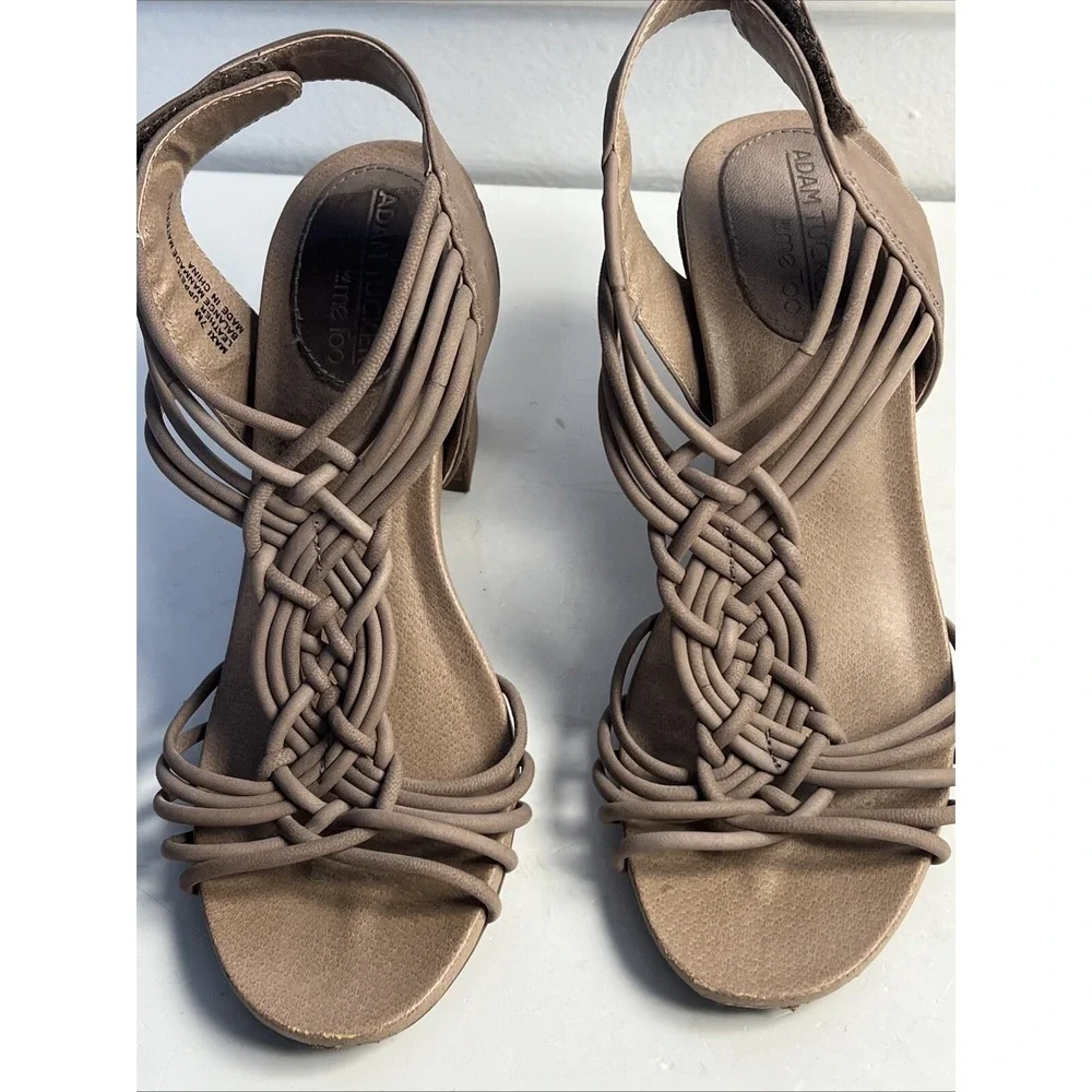 ADAM TUCKER Me Too Leather Up Sandals Chunky Heel Brown‎ Sz 7M Open Toe